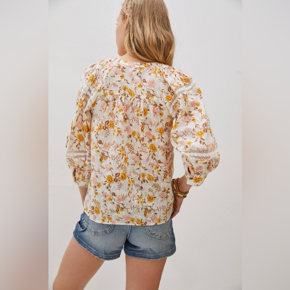 ANTHROPOLOGIE NWOT Harmony Lace Peasant Blouse in Neutral Motif - Picture 2 of 11